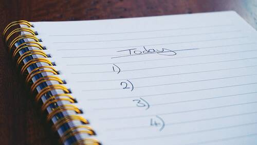 Notebook with 'Plan for today' note